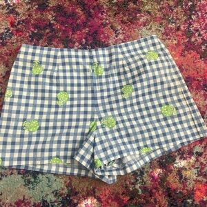Lilly Pulitzer Blue Gingham High-Waist Shorts with Green hermit crabs vintage